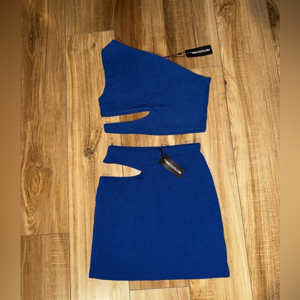Pretty Little Thing One-Shoulder Cutout Top and Skirt Set